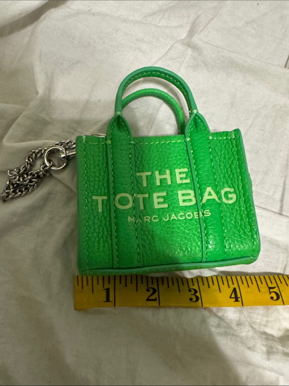 Marc Jacobs Mini Tote Bag Keychain in Neon Green